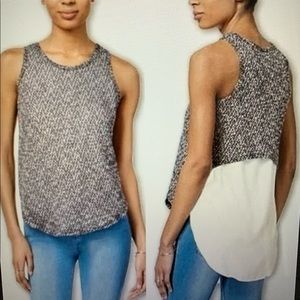 BarIII black Knit and Creamy Sheer Sleeveless Top M